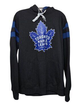 Toronto Maple Leafs NHL Hoodie Mens L Sweatshirt Black Blue Stripes Calhoun